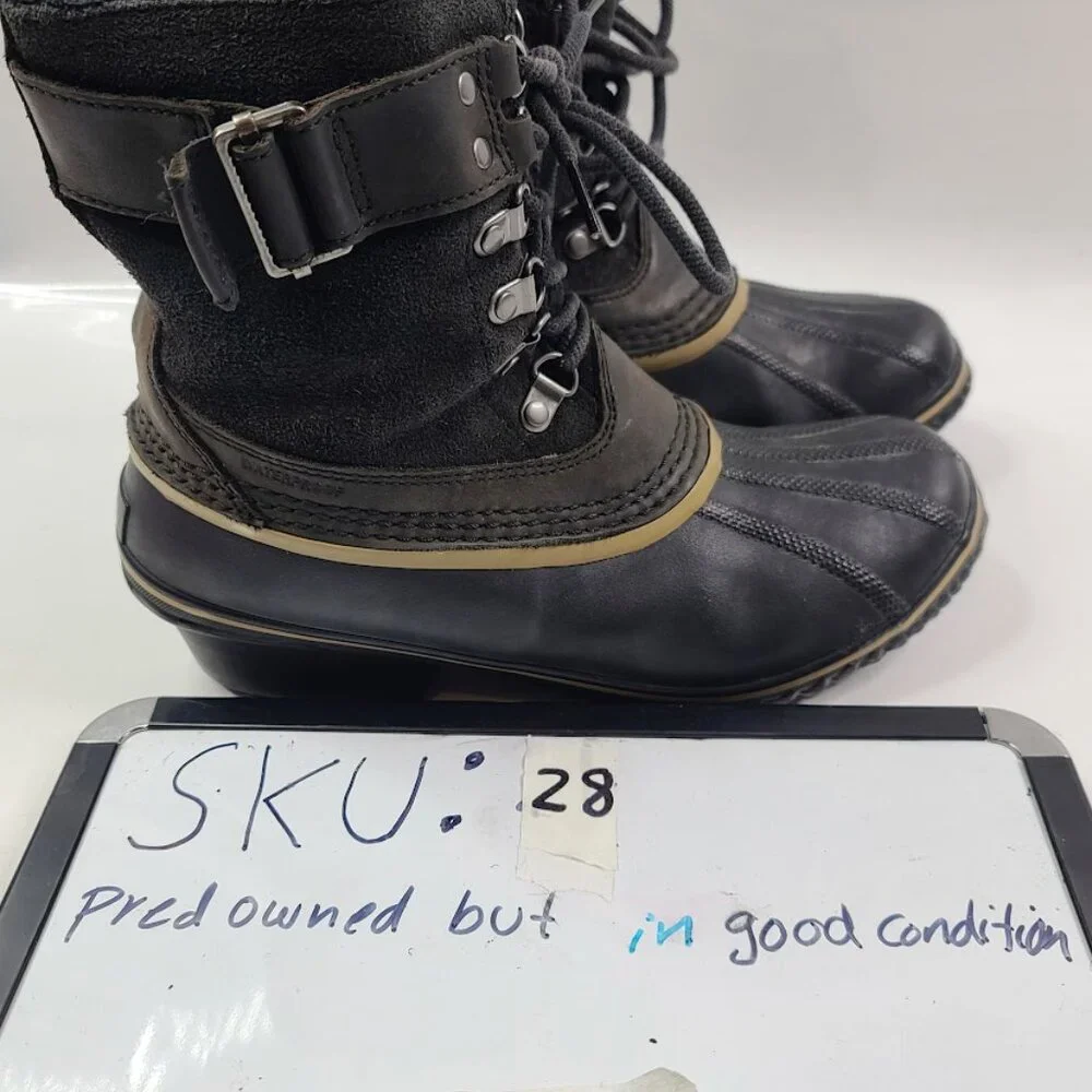 Sorel Women's Black Fancy Lace II NL2125-010 Leather Ankle Winter Boot Size 8.5‎